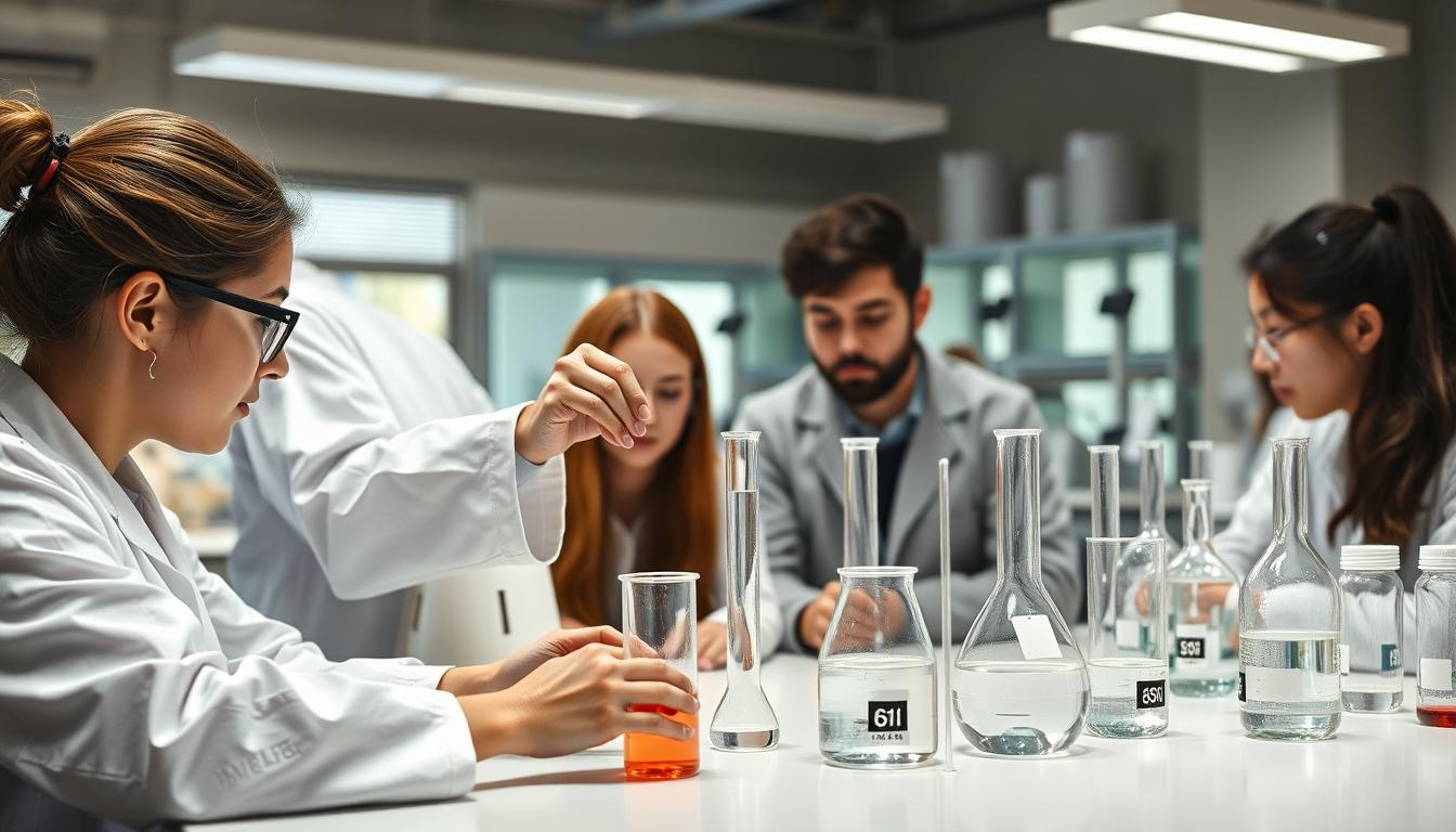 Students studying together in modern classroom